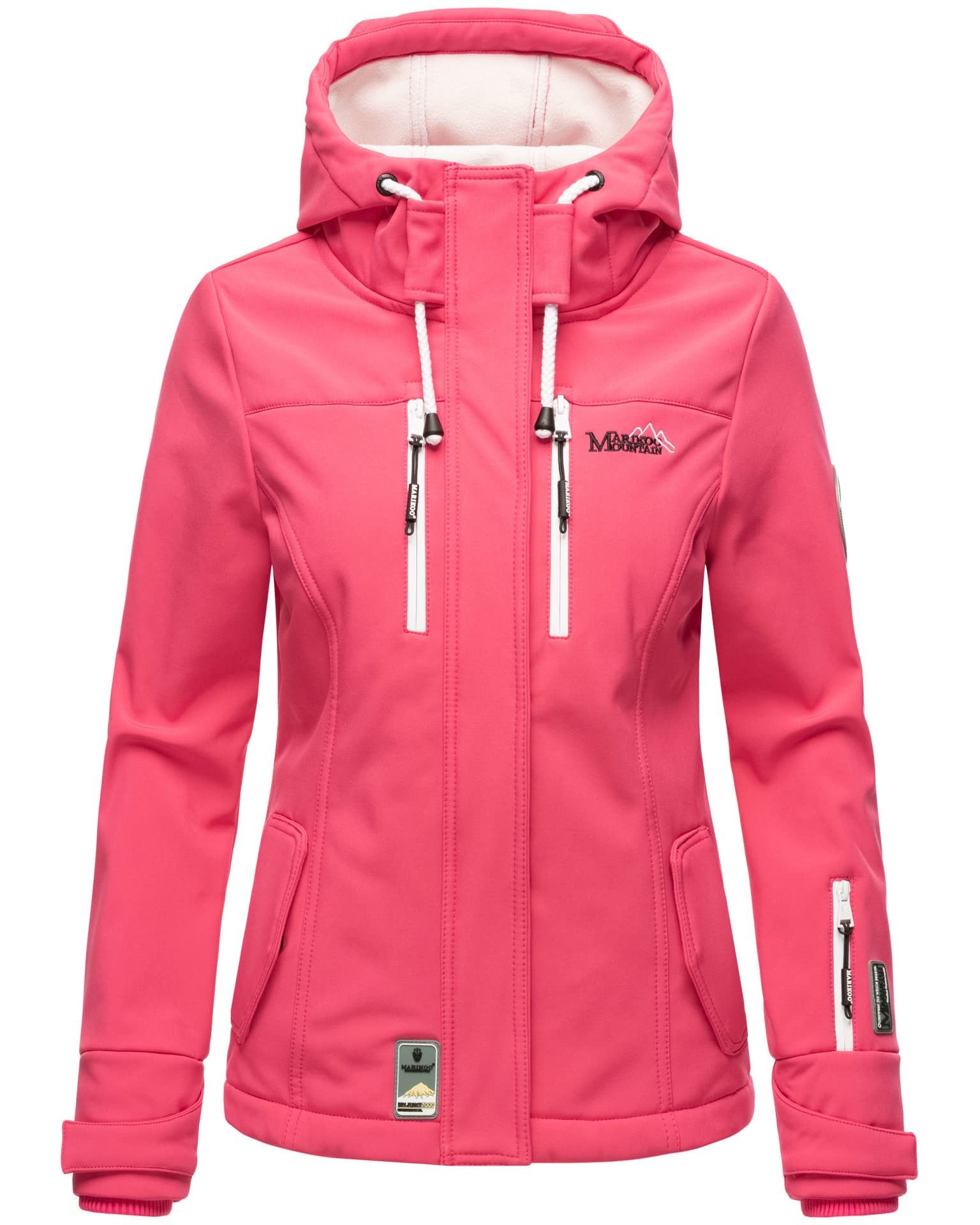 MARIKOO Damska kurtka softshell, wodoszczelna kurtka outdoorowa z kapturem, mały zamek, rozm. XS-XXL