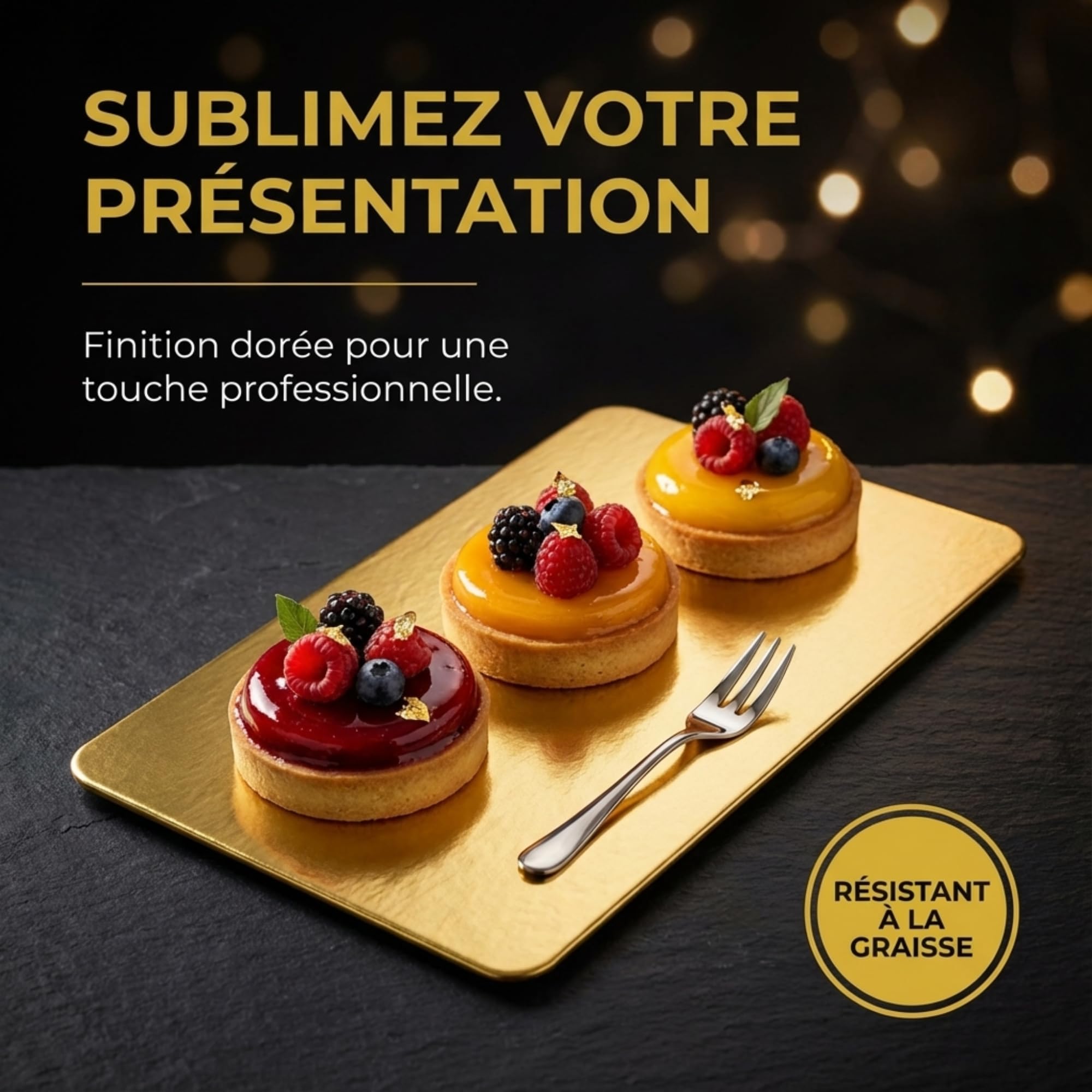 Lot de 20 Supports à Gâteaux Rectangulaires | 40x60 cm | Noir et Doré | épais 2mm | Carton Réversible | Socle Gâteau | Pâtisserie Boulangerie Buffet | Number Cake | Tarte Biscuits Tapas