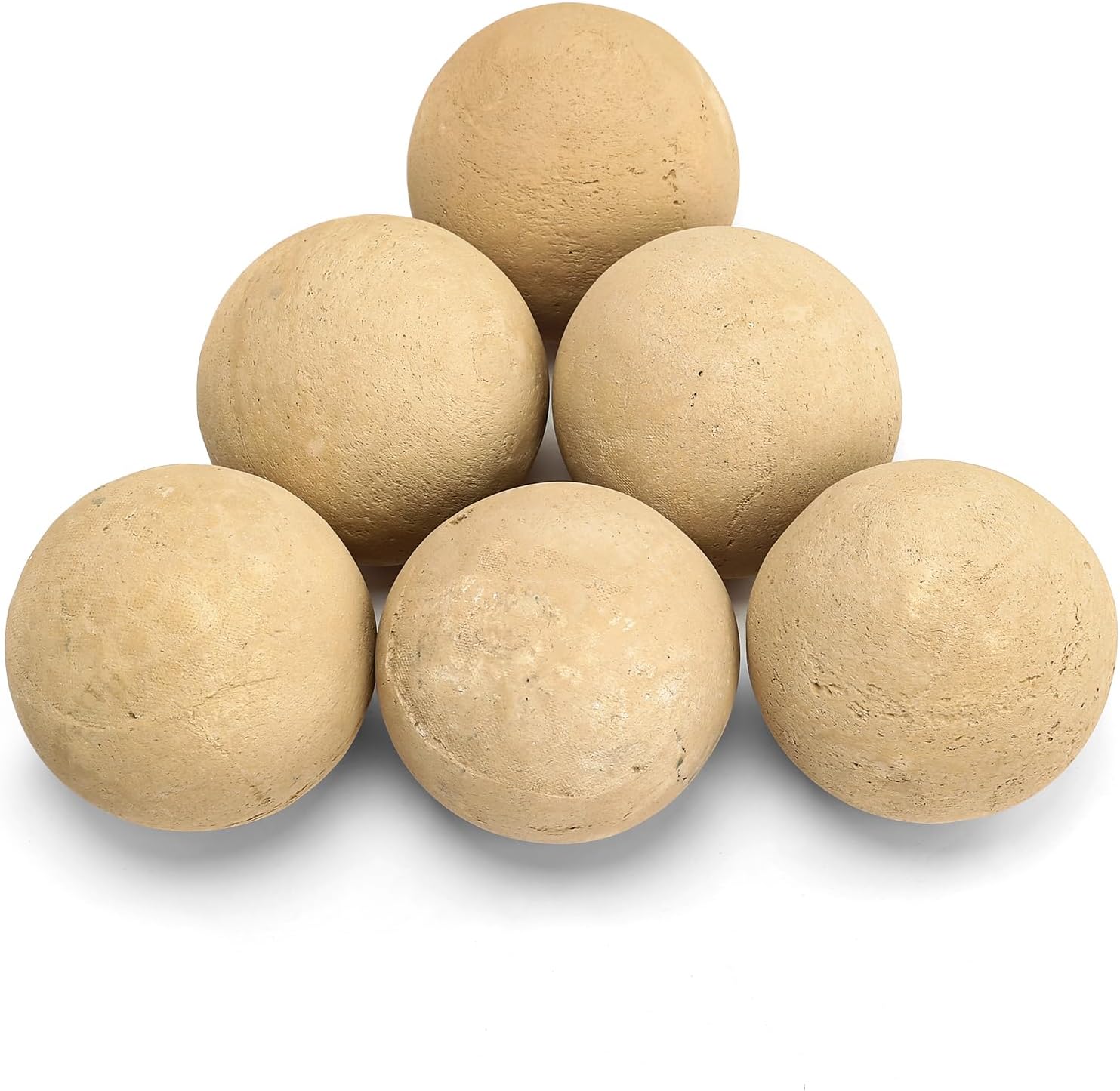 GRISUN 5-Inch Beige Round Ceramic Fire Balls – Firepit Spheres for Natural & Propane Fireplaces, Safe for Indoor & Outdoor Use, Reusable Set of 6 Decorative Fire Pit Accessories
