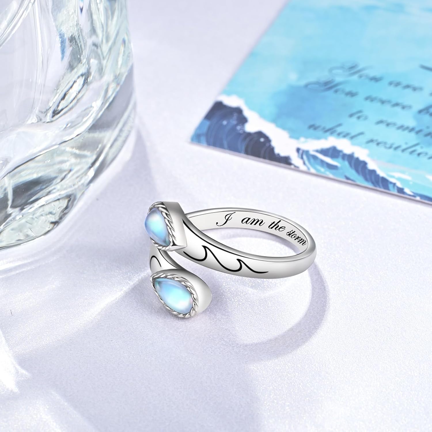 I Am The Storm Ring Sterling Silver Moonstone Ring Adjustable Open Ring Inspirational Jewelry Gift for Women - Image 5