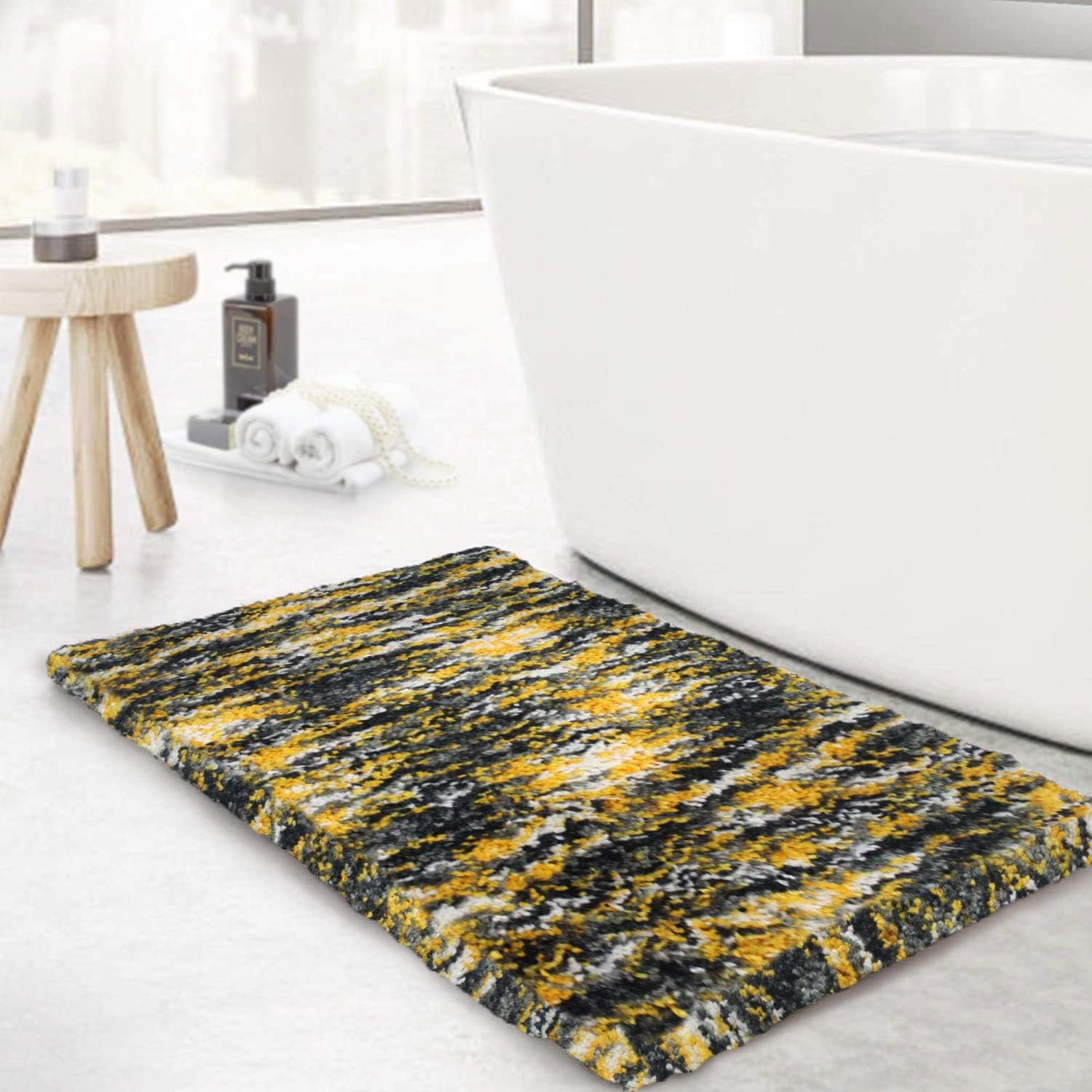 Luxe Home Hawaii Luxury Bath Rugs/Floor Bathmats, Soft Fluffy Absorbent Non-Slip Microfiber Floormat/Rug, Machine Washable, Quick Dry Shaggy Bathmat/Mat for Tub, Bathroom (Pack of 1, Yellow, 24"x16")