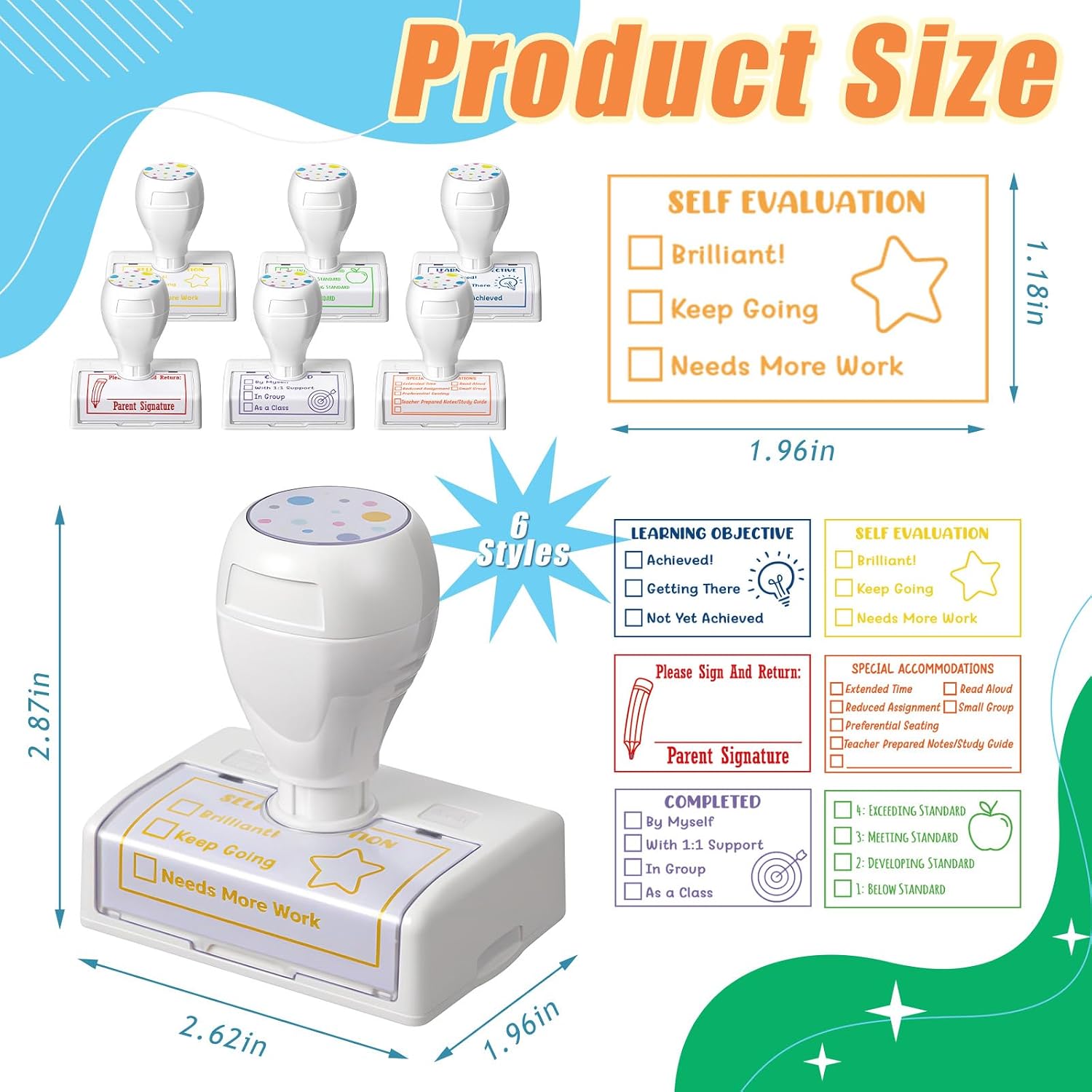 Feifeiya 6 Pcs Self Inking Teacher Stamps, Cute Grading Stamp image 2