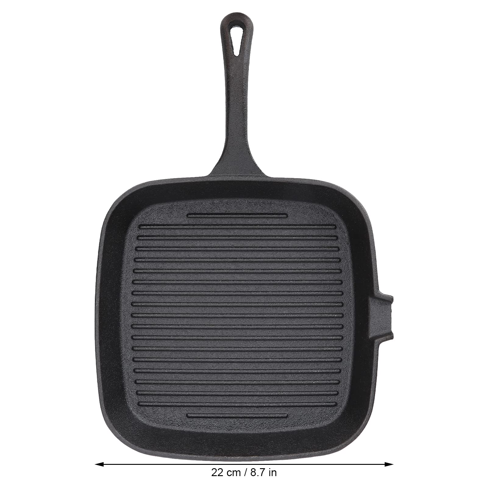 Nieprzywierająca patelnia grillowa z wylewkami, żeliwna kwadratowa patelnia grillowa, patelnia grillowa Konstrukcja nieprzywierająca Uchwyt odporny na ciepło Szybkie (22cm)