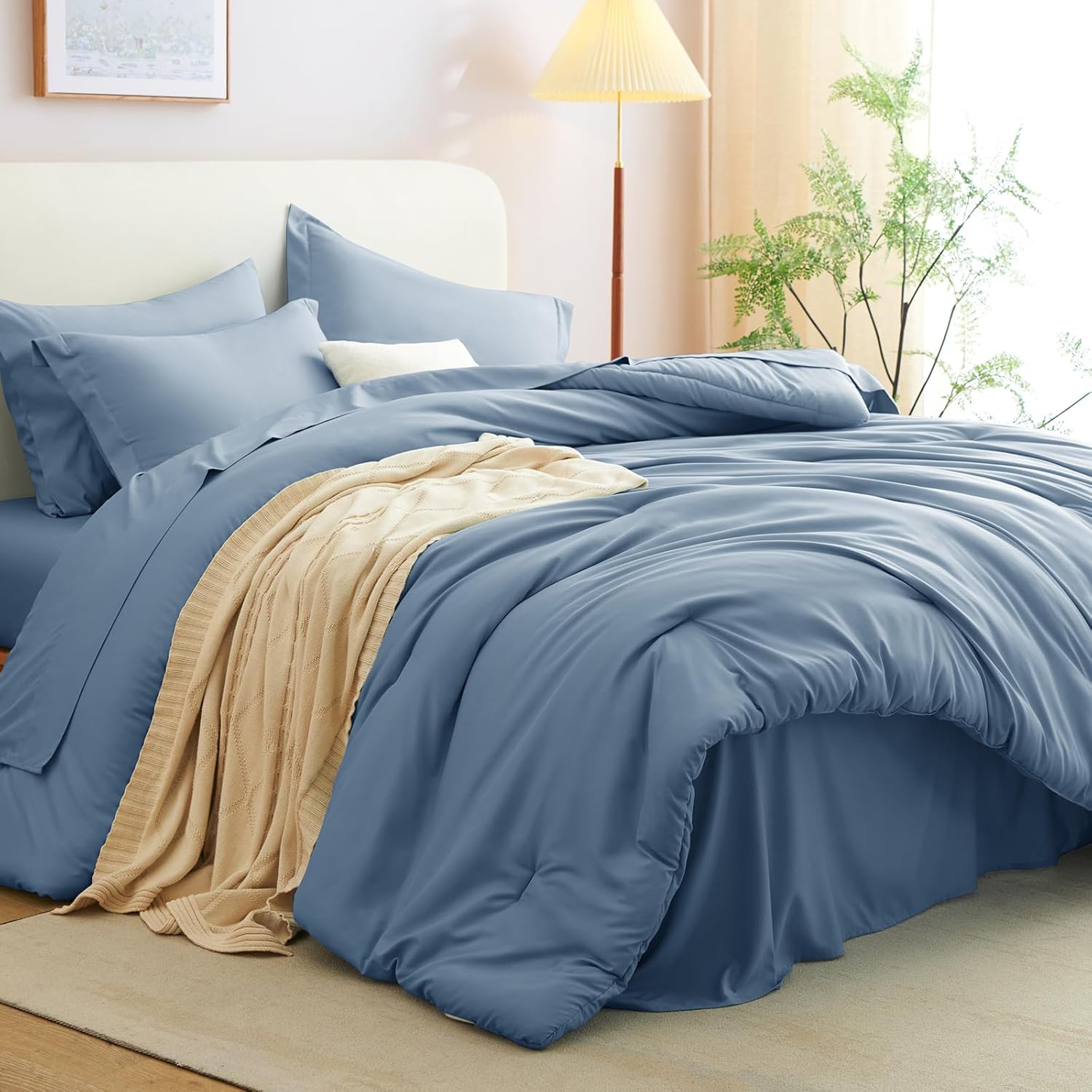 CozyLux Full Comforter Set Grayish Blue, 7 Pieces Bed in a Bag Bedding Comforter Set with Sheets, All Season Boho 7PC Bed Sets with Comforter, Fitted Sheets, Flat Sheets, Pillow Shams and Pillowcases - Image 9