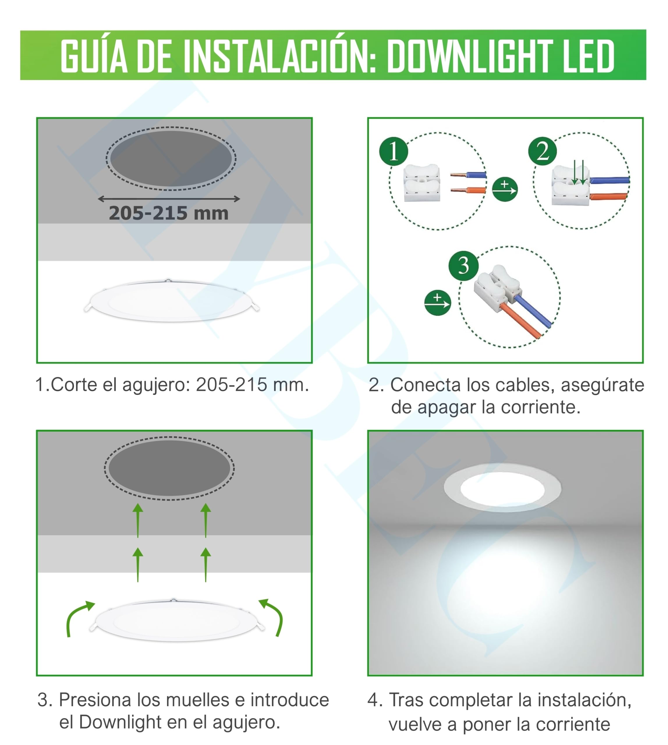 Downlight LED Techo Empotrable, Focos Interior Techo, Downlight LED 220mm, Focos Empotrables, 20W 6500ºK* (Pack 2)