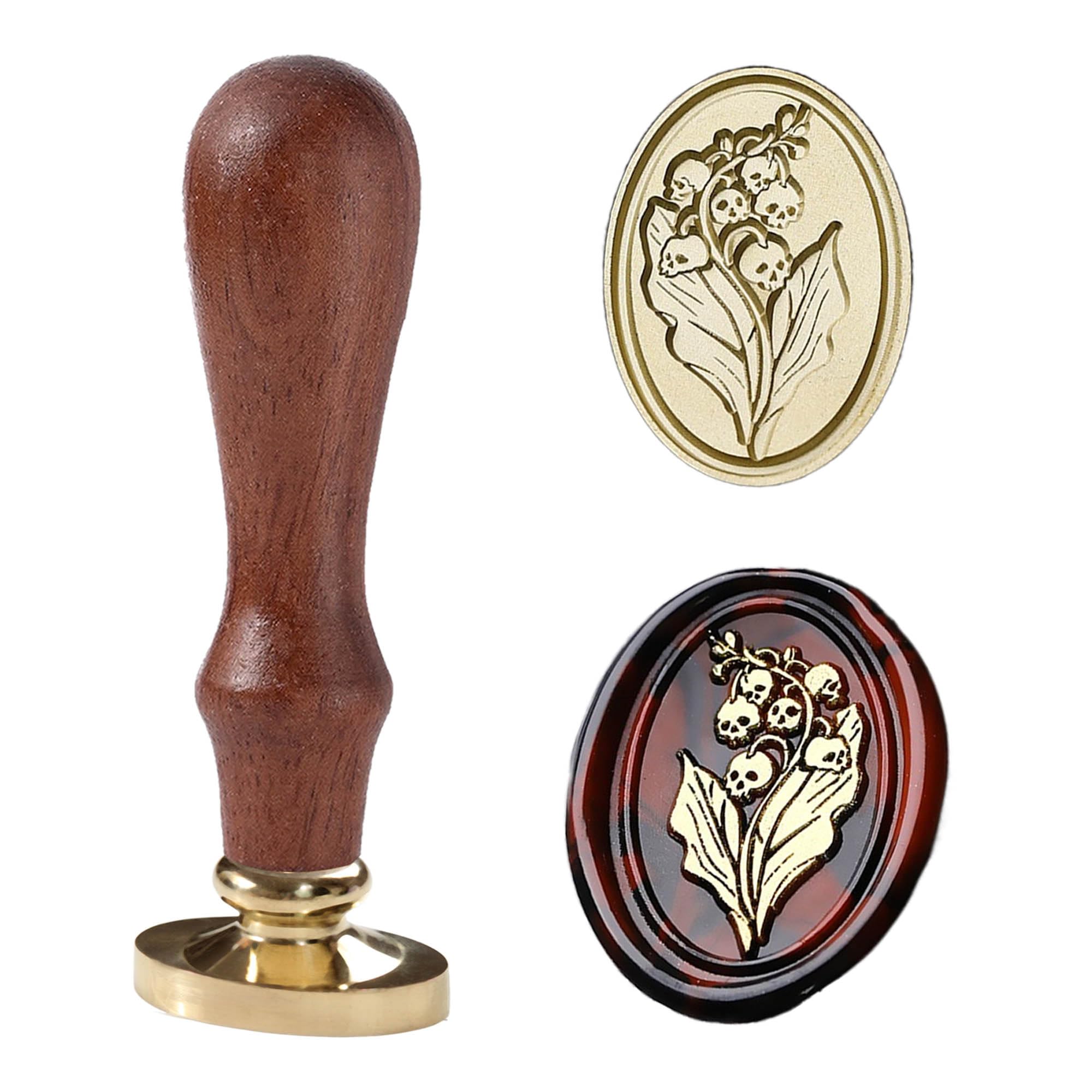 Halloween Wax Seal Stamp - Ychostamp Lily of The Valley Skull Flower Sealing Wax Stamp, Oval Dark Plant Design Brass Head with Handle for Spooky Envelope, Party Invitation