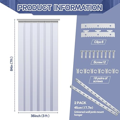Miniatura 10 de Juexica Kit de cortina de puerta de PVC de 0.08 pulgadas de grosor, cortina de puerta de congelador, suave, impermeable, persianas para huracanes,
