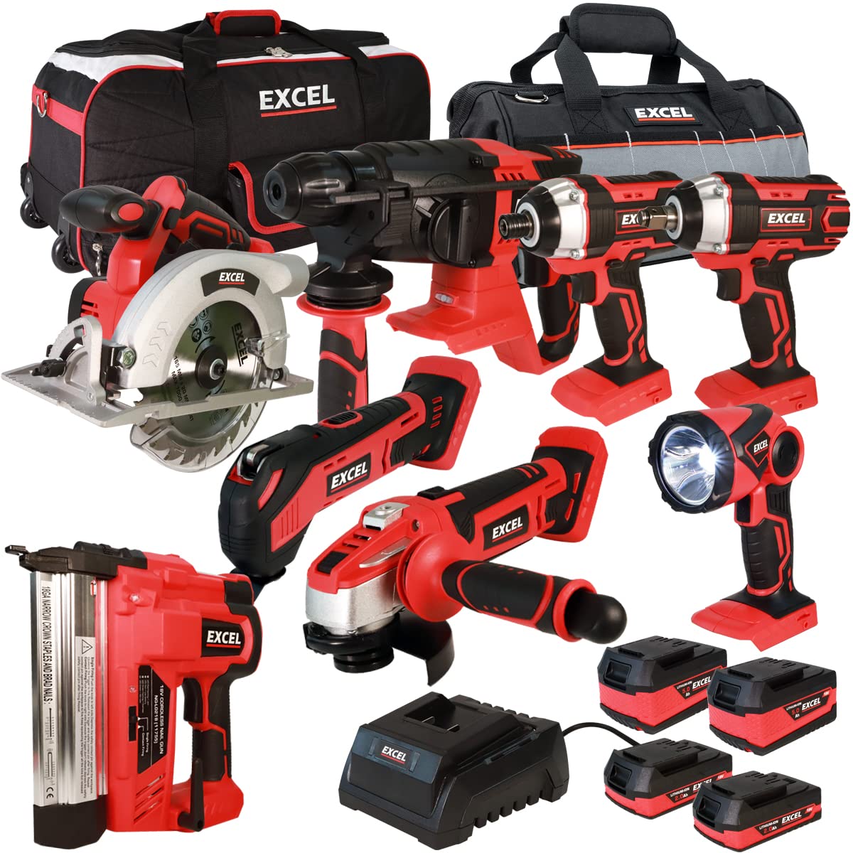 Buy Excel 18V 8 Piece Cordless Liion Power Tool Kit with 4 x Batteries