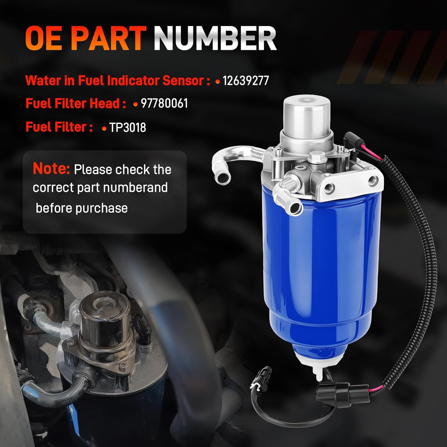6.6L Duramax LB7 Fuel Filter Housing Assembly For Diesel Head Fuel Pump Compatible with 2001 2002 2003 2004 Chevy Silverado GMC Sierra 2500 HD/3500, Replaces 97780061 TP3018