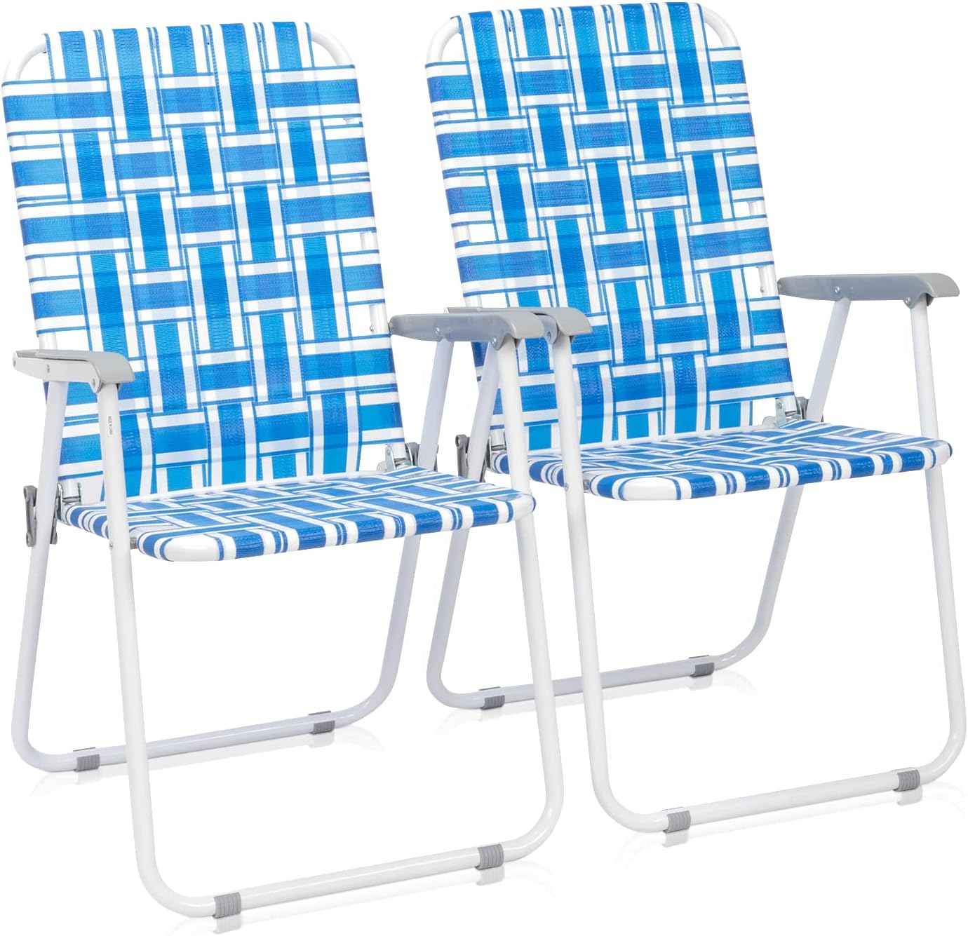 2PCS Folding Webbed Lawn Beach Chair,Heavy Duty Portable Chairs for Outside with Hard Arm for Outdoor Camping Garden