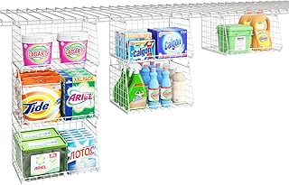 3-Tier Hanging Laundry Basket Organizer:Foldable Wire Shelf Laundry Room Organizer with 360°Rotating Hooks Small Space Solutions Closet Hanging Organizer - Laundry Organization, White Patent