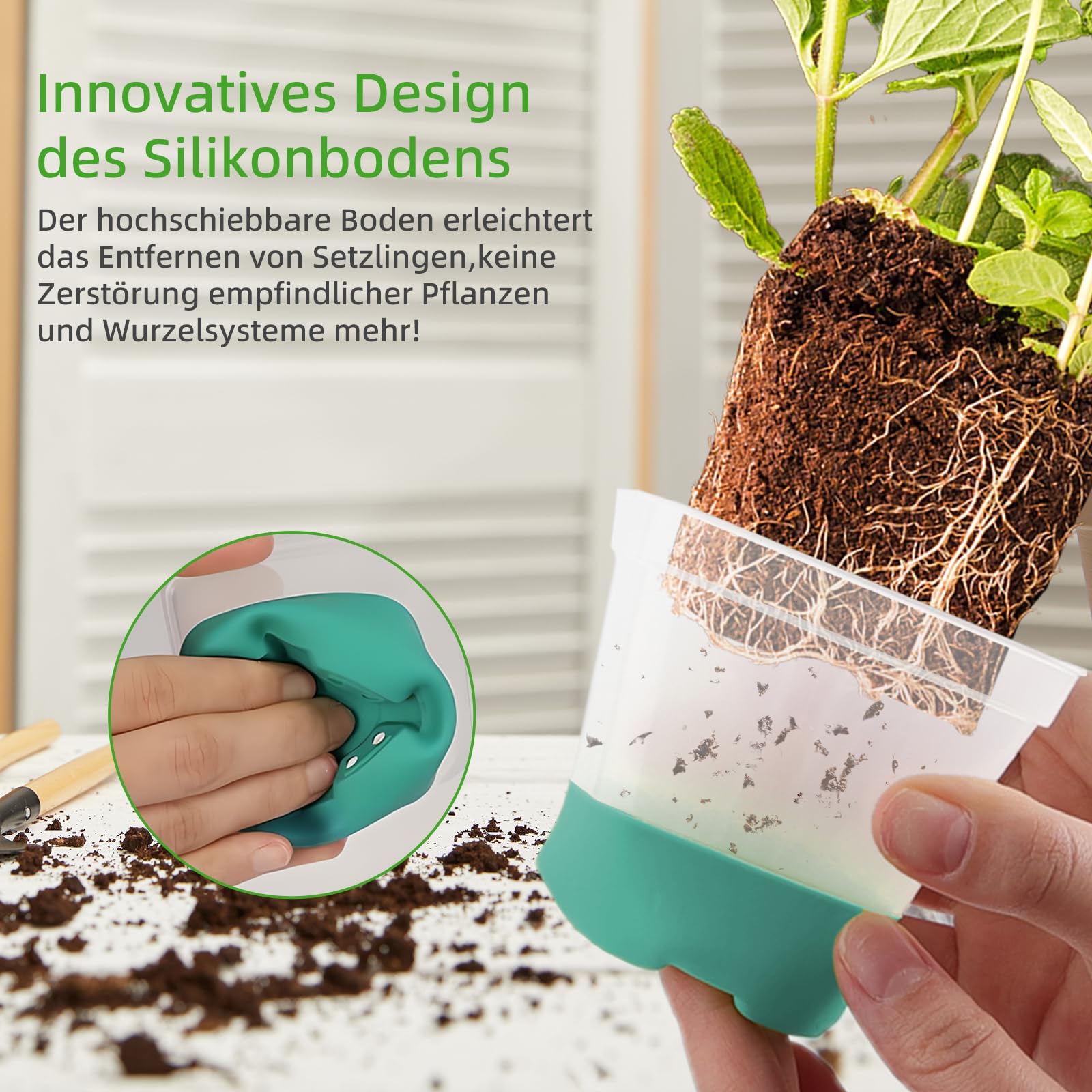 CNNIK Pack of 12 Propagation Pots with Silicone Base Flower Pot Plastic Square Seedlings Propagation Pots Planters for Plant Growing for Indoor Outdoor Use Green - Image 2