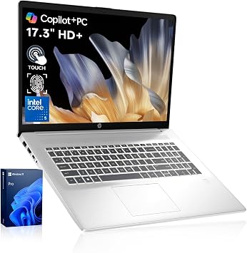 PCONLINE HP 17.3" Touchscreen AI Laptop, Customized 8GB-64GB RAM, 1-2TB SSD | Intel Core 5 120U> i5-1335U, Fingerprint Reader, Backlit Keyboard&Numeric Keypad, Wi-Fi 6, Copilot+, Windows11Pro, Silver