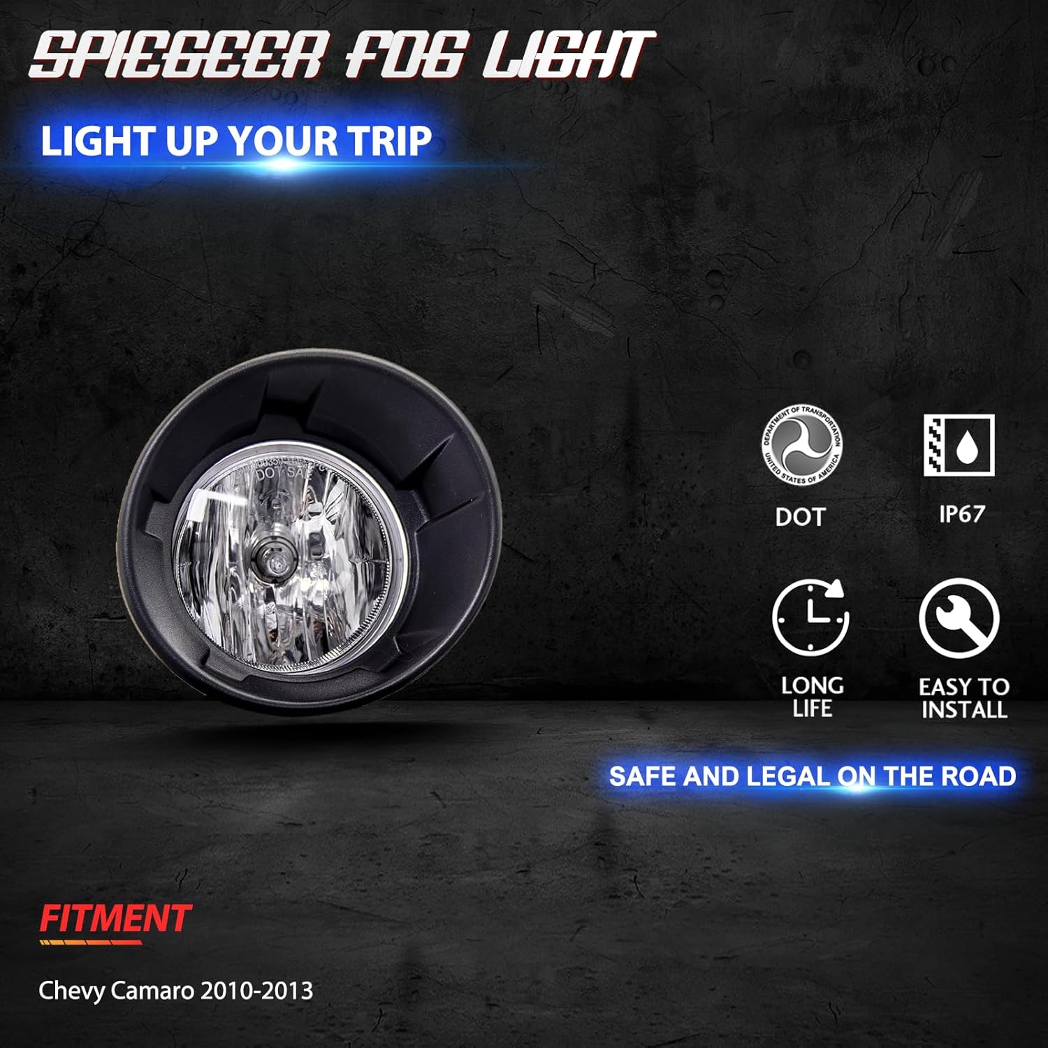 Fog Lights Assembly for 2010 2011 2013 Chevy Camaro Replacement Fog Lamps Kit with H16 12V 19W Halogen Bulb Clear Lens