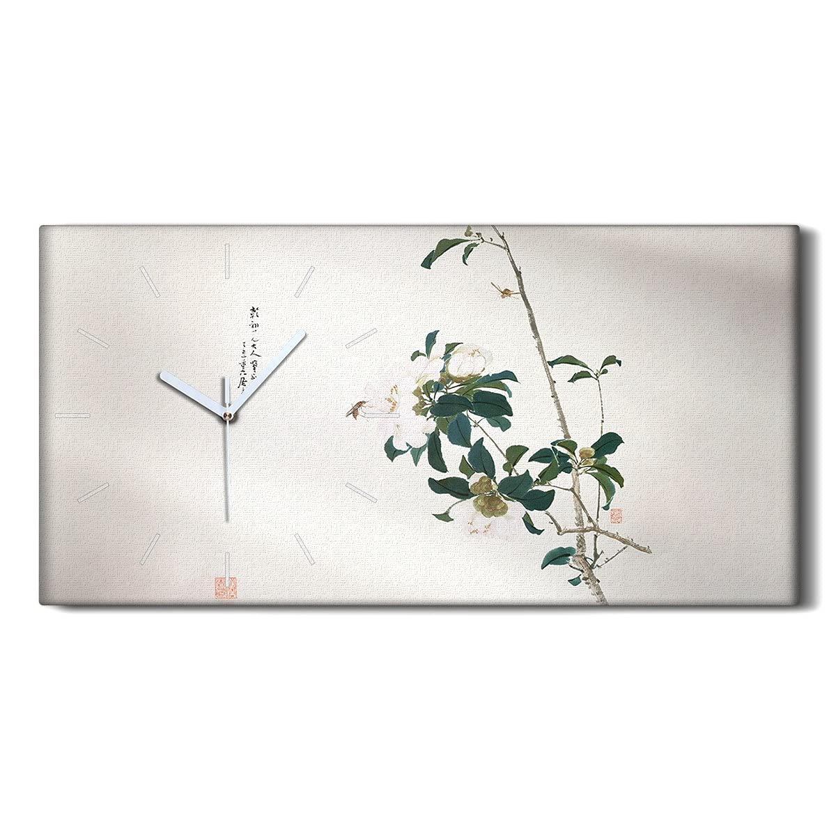 Horloge sur toile fleurs insectes décoration art mural moderne salon chambre 60x30