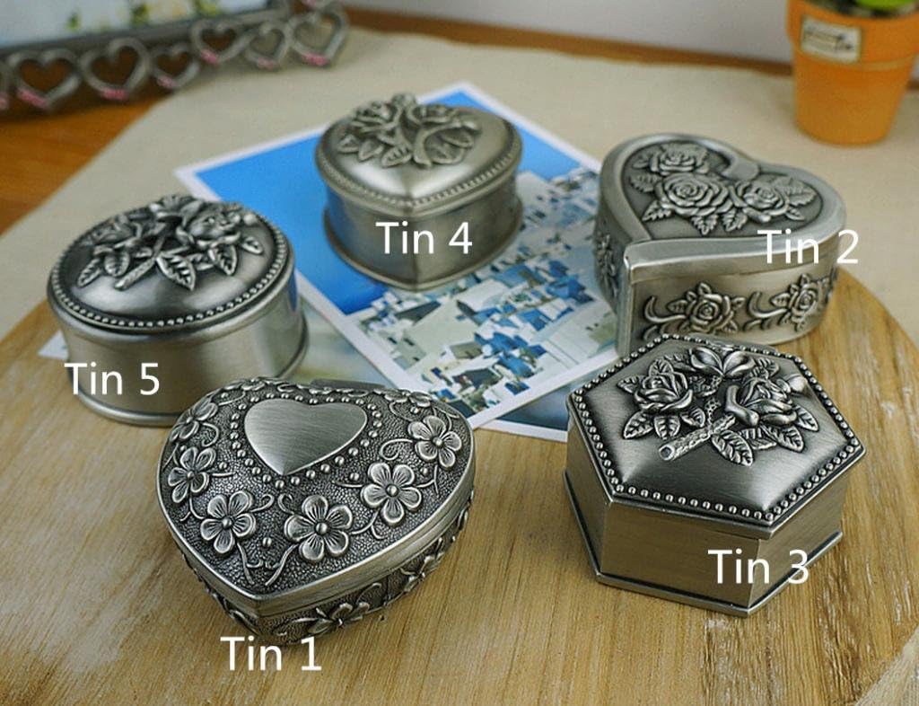 Vintage Small Hexagonal Rose Women Trinket Jewellery Box Antique Sliver-5 Options