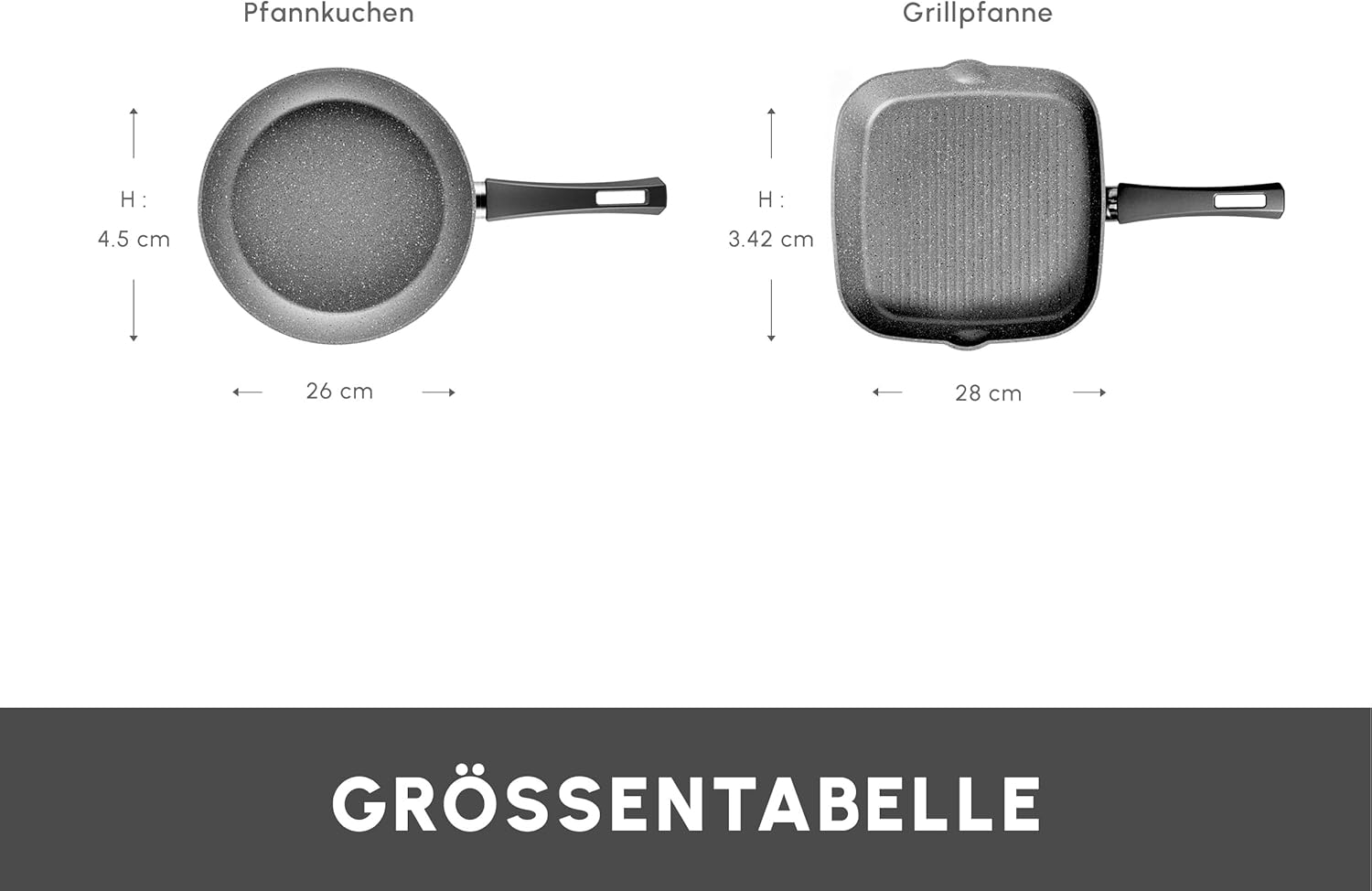 KARACA Gris Biogranite 2-Piece Induction Cookware Set, 26cm Frying Pan, 28cm Non-Stick Grill, PFOA Free, Anti-Scratch, Biogranite & Dishwasher Safe Pan, Grey