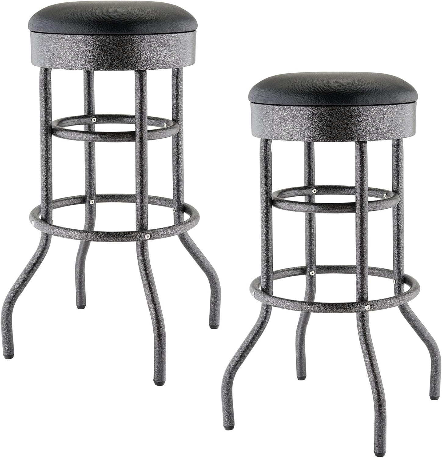 TRINITY 30 Inch Faux Leather Swivel Bar Stool for Kitchen Counter, Island, and Bar, Black Anthracite Finish, Black, Set of 2