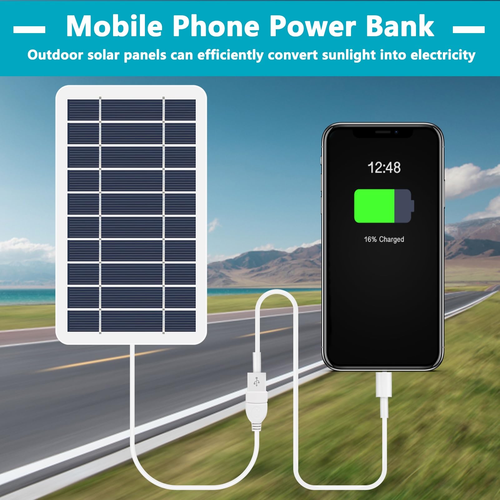 DEWIN Pannello Solare USB 10W 5V Portatile, Ricarica Diretta Per Telefono, Powerbank E Dispositivi, Impermeabile IP64 - 5