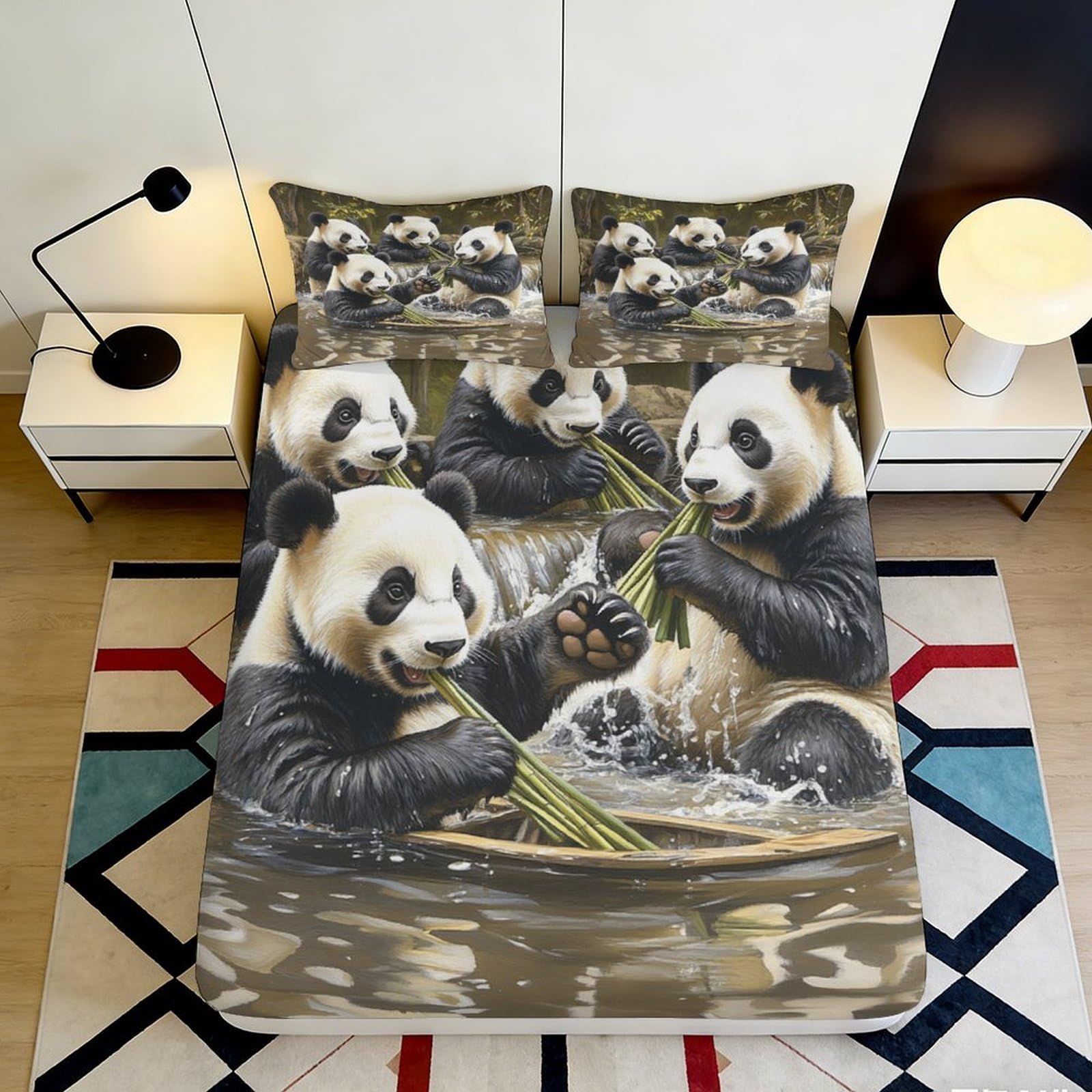 Jqzkxnhpbr Style-1 3D Printed Panda Bamboo Fitted Sheet Microfiber Soft Anti-Slip Bed Cover For Bedroom Guest Room Mattress Decor 90X200x25cm