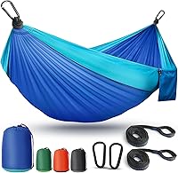 PUPTILY Lightweight Camping Hammock: Portable Parachute Nylon Double Hammock with Tree Straps, 600 lbs Capacity for Hiking Backpacking Beach - Blue