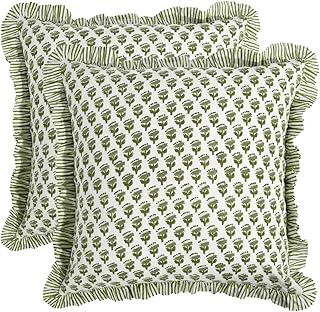 CPC Block Print Ruffle Throw Cover Emerald Green 18
