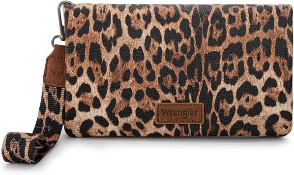 Wrangler Leopard Print Wallets Womens Crossbody Wallet Cheetah RFID Blocking Bifold Small Clutch Credit Card Holder Purse
