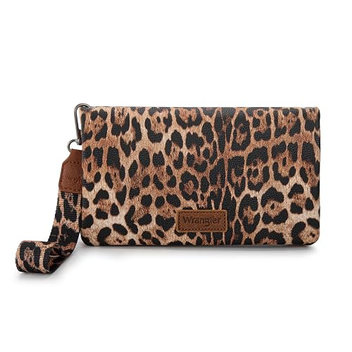Wrangler Leopard Print Wallets Womens Crossbody Wallet Cheetah RFID Blocking Bifold Small Clutch Credit Card Holder Purse