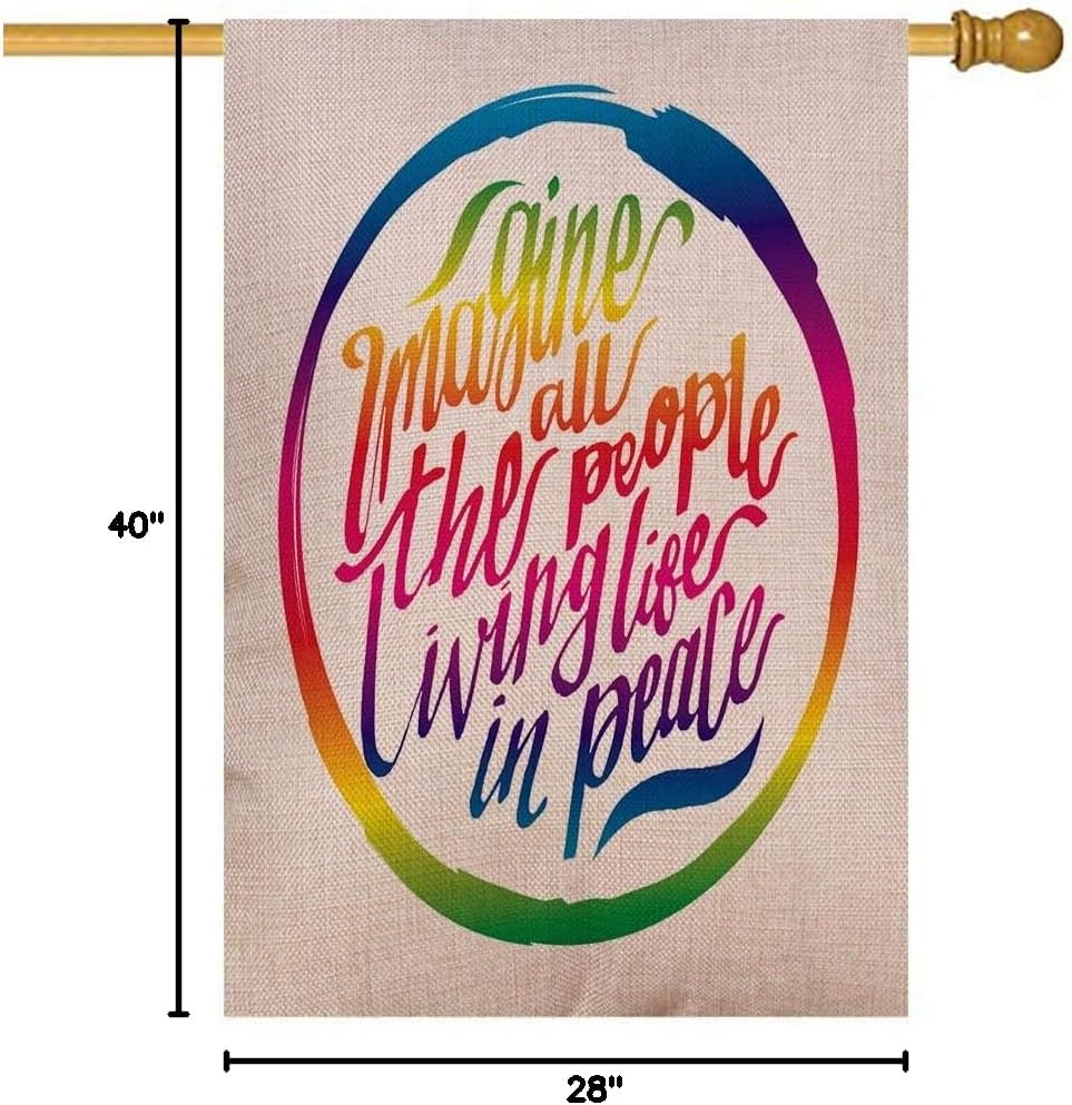 Mrcrypos Imagine All the People Living Life in Peace Art Garden Yard Flag 28X40 Inch Double Sided Quote House Flag for Lawn Patio Outdoor Home Decoration