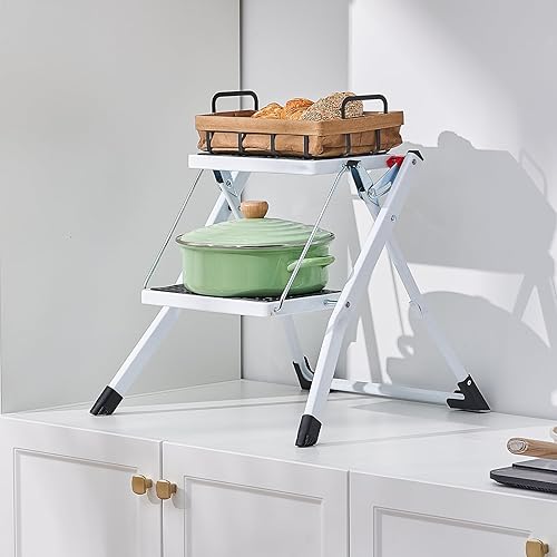Miniatura 8 de VEVOR Escalera escalonada de 2 escalones de capacidad de 330 libras, taburete de acero plegable ergonómico con pedal antideslizante ancho, taburete