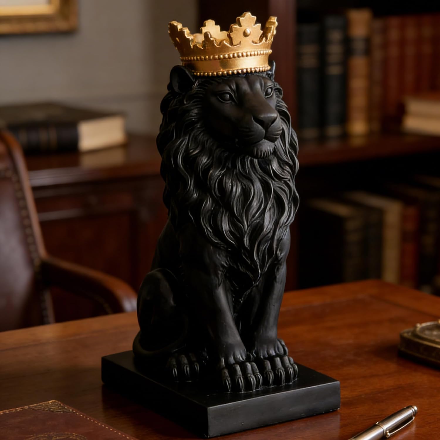 LANKIN 15''H Black Lion Statue, Top Collection Figurine, Home/Desk/Outdoor Decoration, Gift for Man