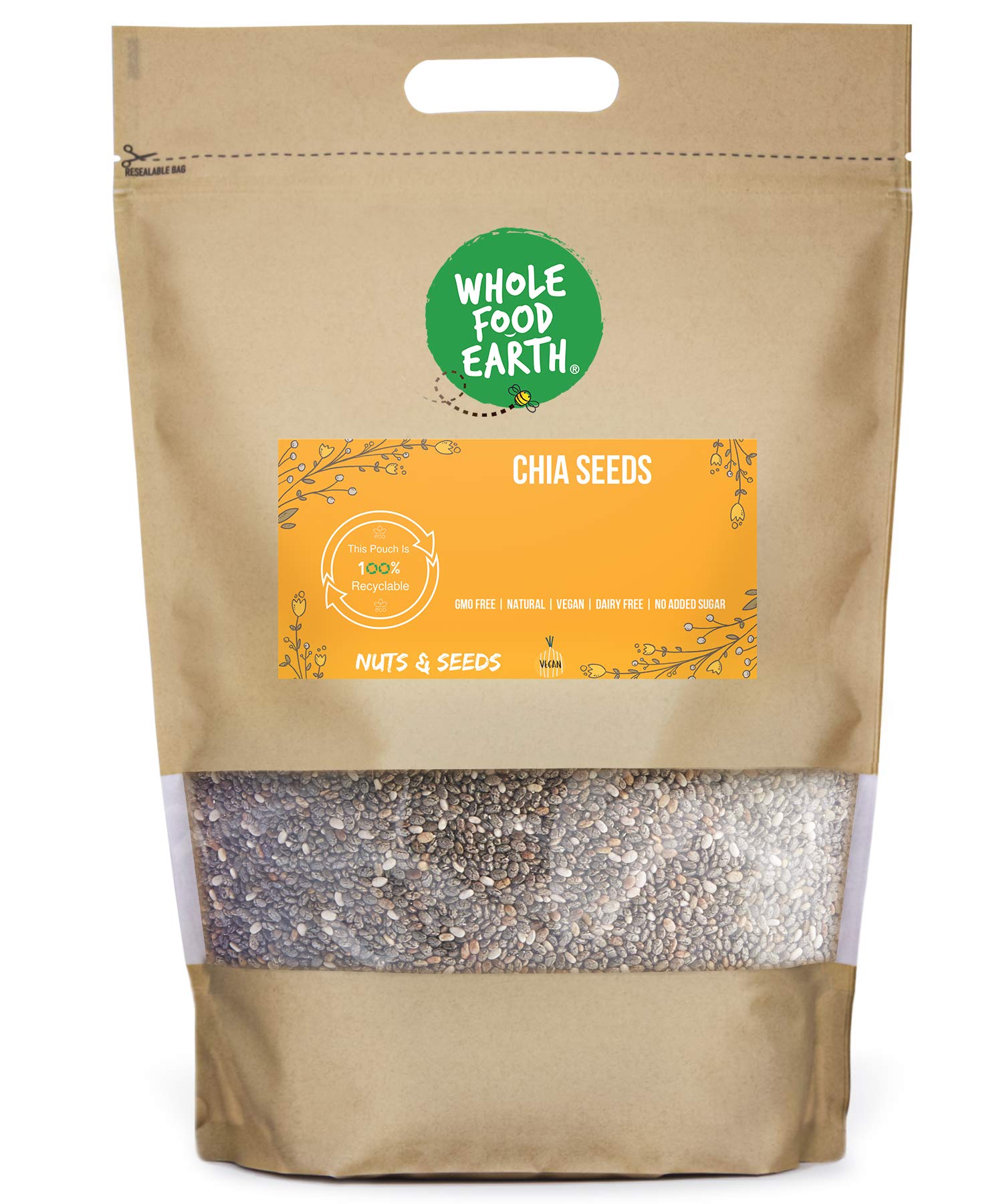 Wholefood Earth Chia Seeds 2 kg | GMO Free | Natural | High Fibre | High Protein
