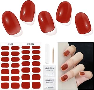Semi Cured Gel Nail Strip, Caramel Macchiato |28 pcs Gel Nail Strips Work with Any UV Lamp, Salon Quality UV Nails Stickers, Easy to Apply for Home Nails DIY