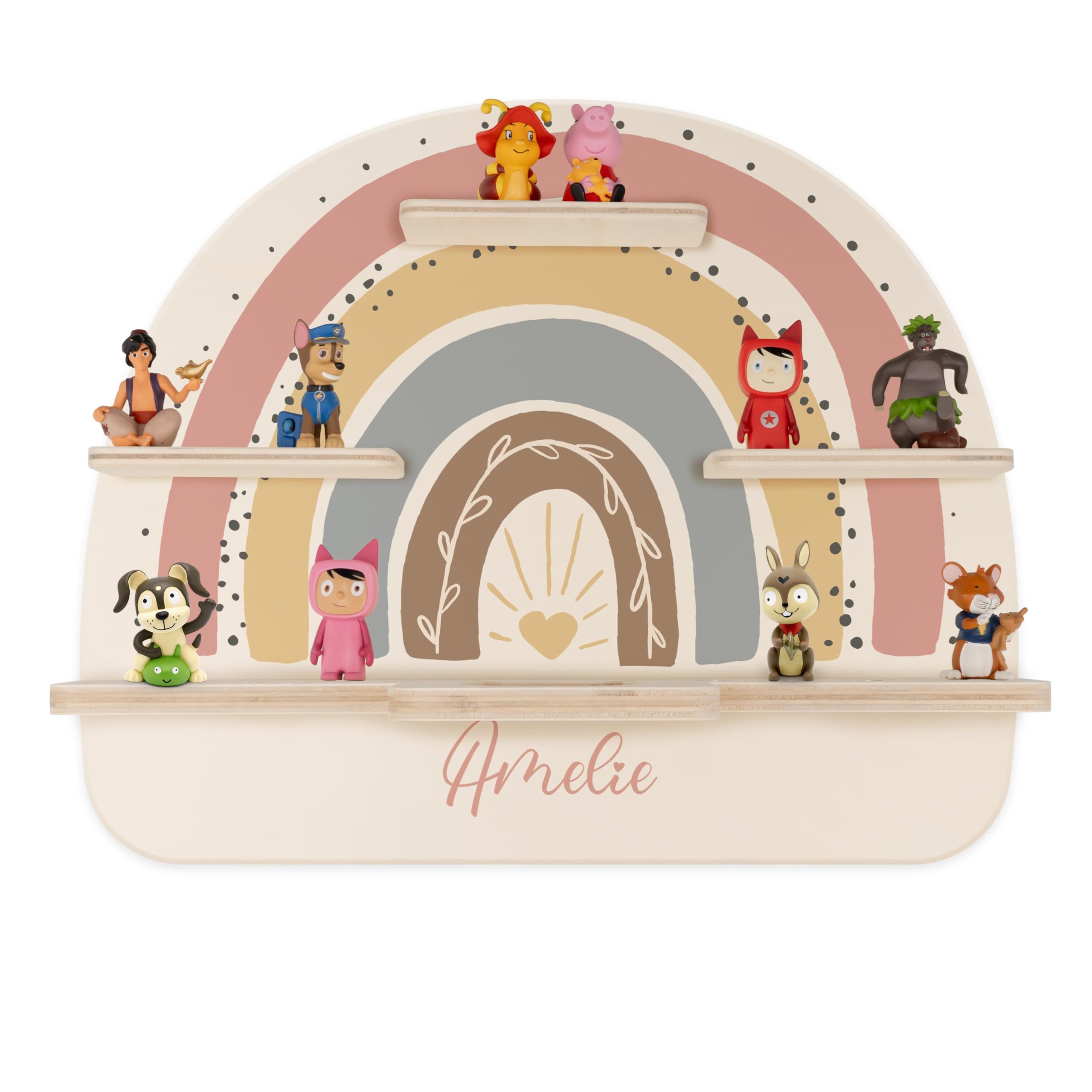 Kidsmood - Tonie Regal mit Namen – Wandregal für Toniebox 1 & Figuren | Abgerundete Ecken & Kanten Inkl. Metallplättchen für Tonie Hörfiguren | Kinderzimmer Regal für Mädchen & Jungen