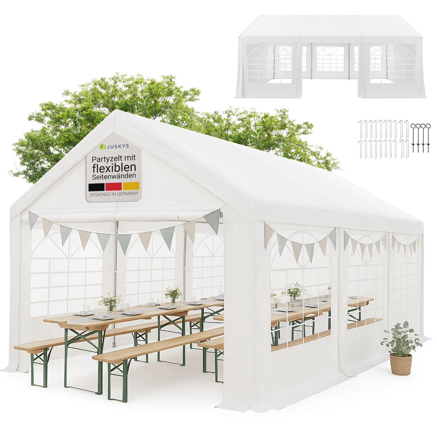 Juskys Pavillon Gala 4 x 6 m Pavillon Gala 4 x 6 m mit UV-Schutz-Plane, Flexible Seitenwände