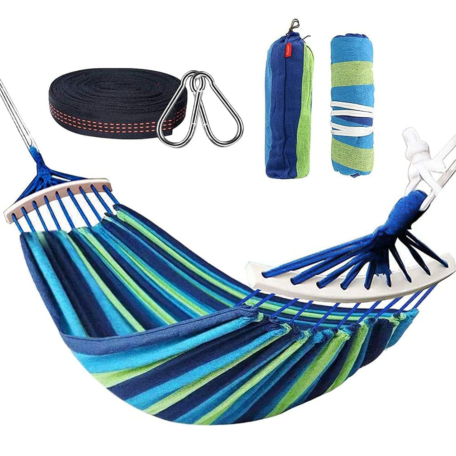 Hängematte Outdoor Baumwolle 280 x 160 cm, HOSPAOP Doppelhängematte Stabhängematte für Indoor Outdoor Balkon Garten Camping Strand, Tragbar und Atmungsaktiv, 300kg Tragkraft Garten