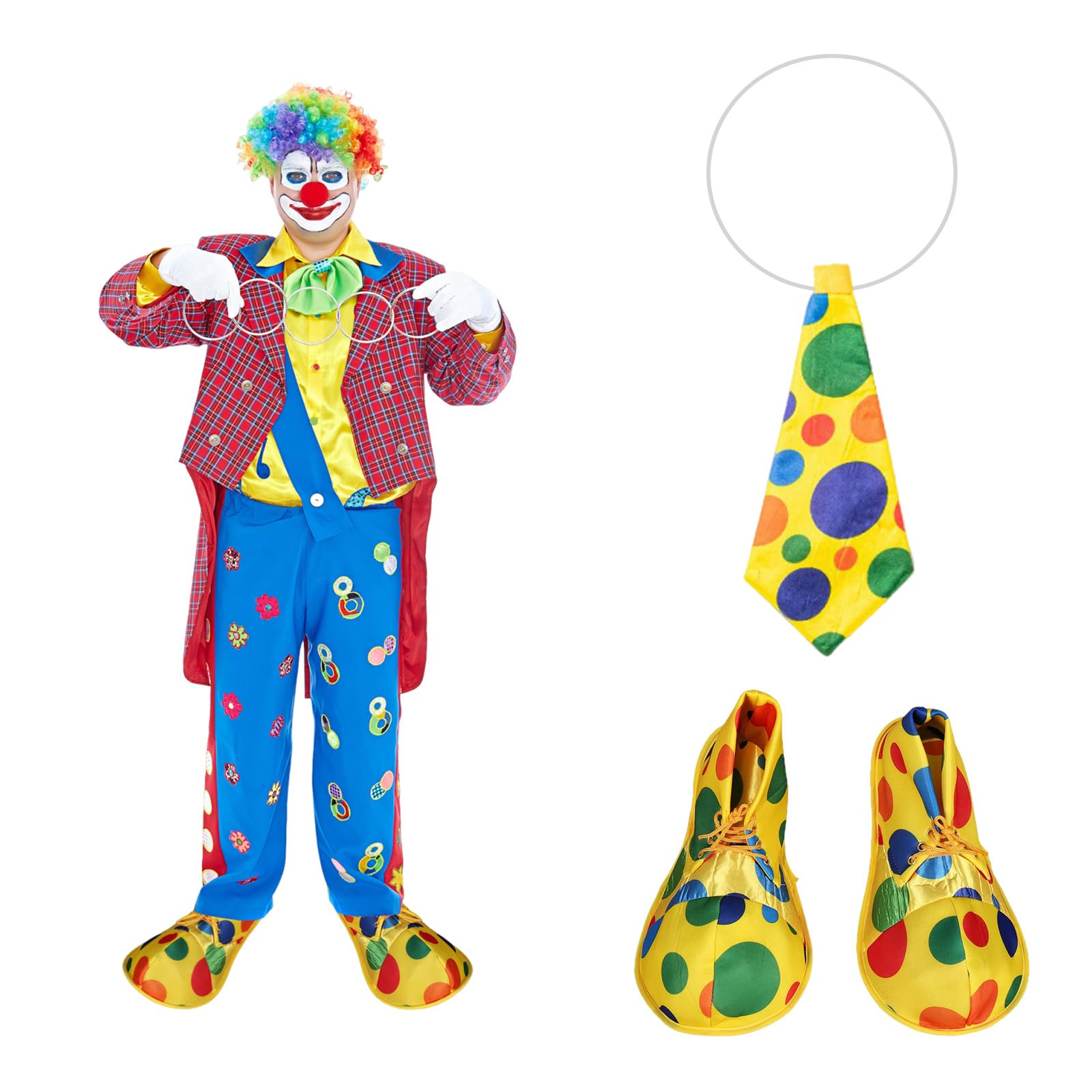 2 Pcs Clown Costume Set, Clown Shoes, Clown Tie, Clown Costume Accessories for Adults for Carnival Halloween Fancy Dress Circus Cosplay