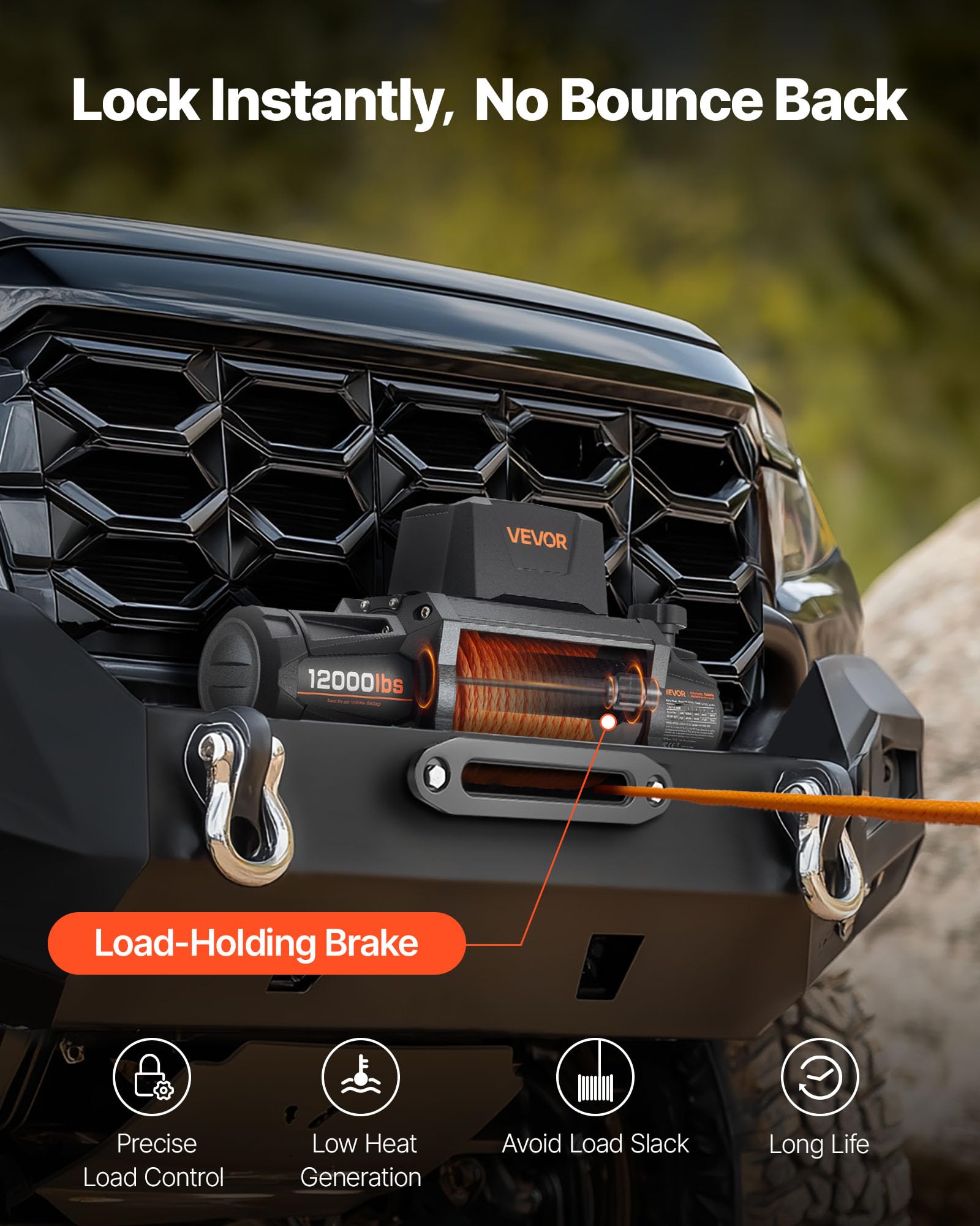 VEVOR Verricello Elettrico, Capacità di 5400 kg, Verricello per Camion da 12 V CC con Corda Sintetica Φ9,5 mm x 28 m, Telecomando Wireless e Cablato, IP68 per il Traino di SUV, Jeep, Rimorchi