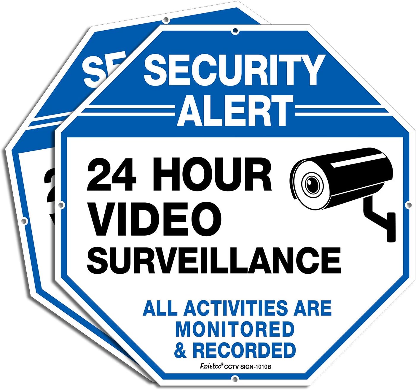 2-Pack Video Surveillance Signs, 10 x 10 Rust Free .040 Aluminum Security Warning Reflective Metal Signs, Indoor or Outdoor Use for Home Business CCTV Security Camera, UV Protected & Waterproof