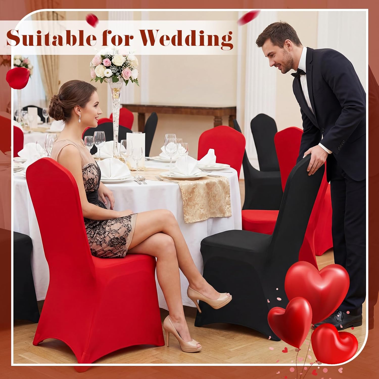 Oudain 12 Pcs Red and Black Folding Chair Covers for Party Universal Spandex Slipcovers Washable Removable Stretch Chair Protector Covers for Graduation Birthday Party Decoration