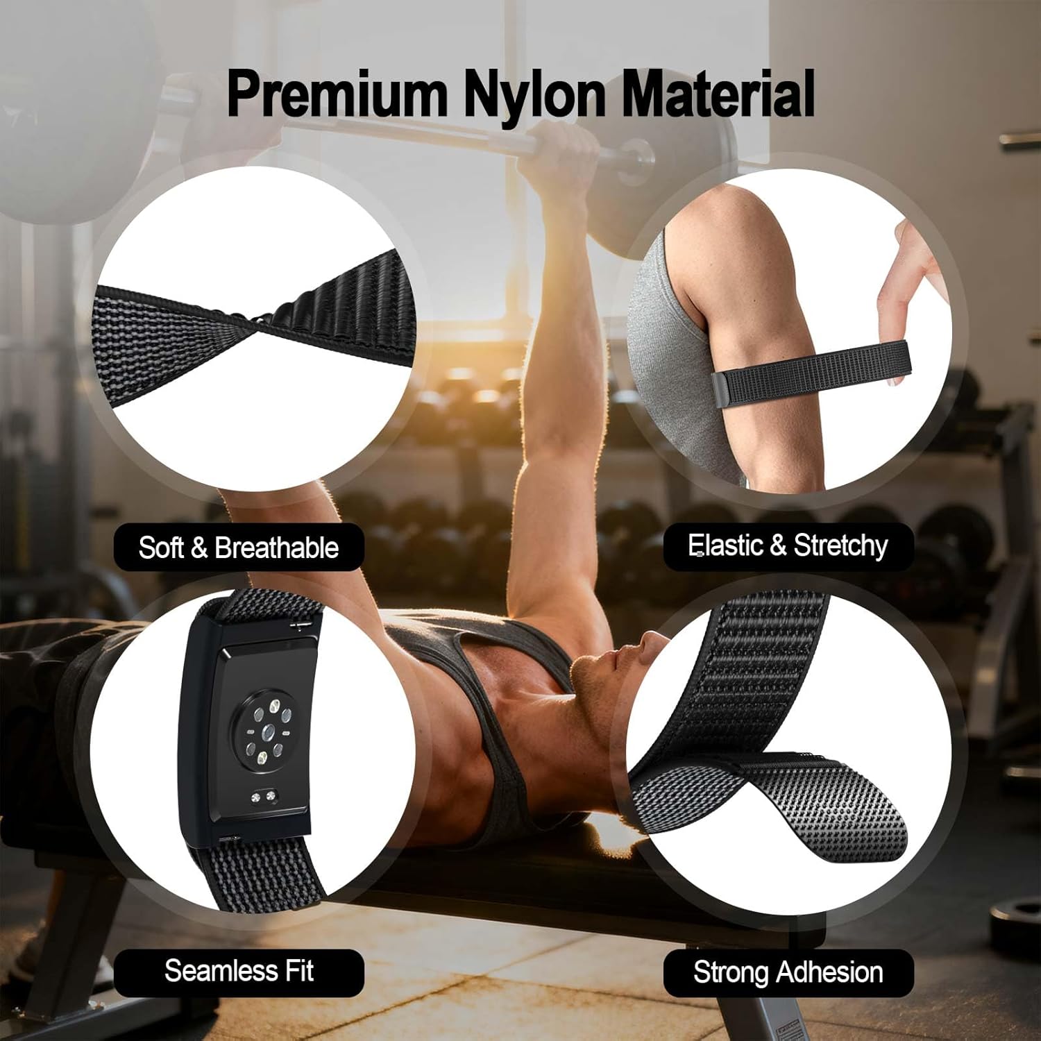 Vanet 2 Pack Bicep Bands Compatible with Amazfit Helio Straps, Nylon Soft Adjustable Hook and Loop Ankle/Arm Band, Sport Replacement Breathable Wristbands for Men & Women Fitness Training