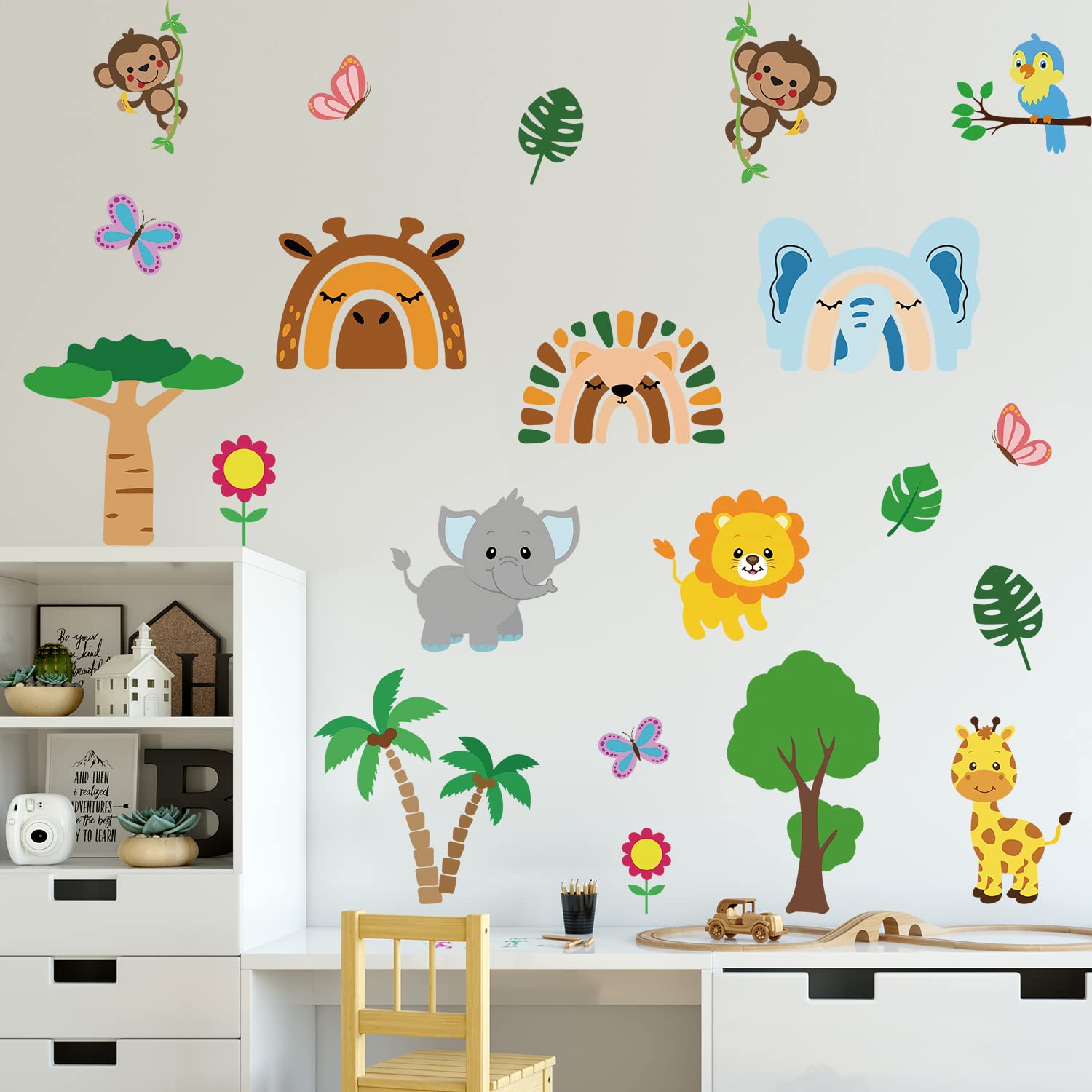 Supzone Jungle Animal Tree Wall Stickers Boho Rainbow Animal Wall