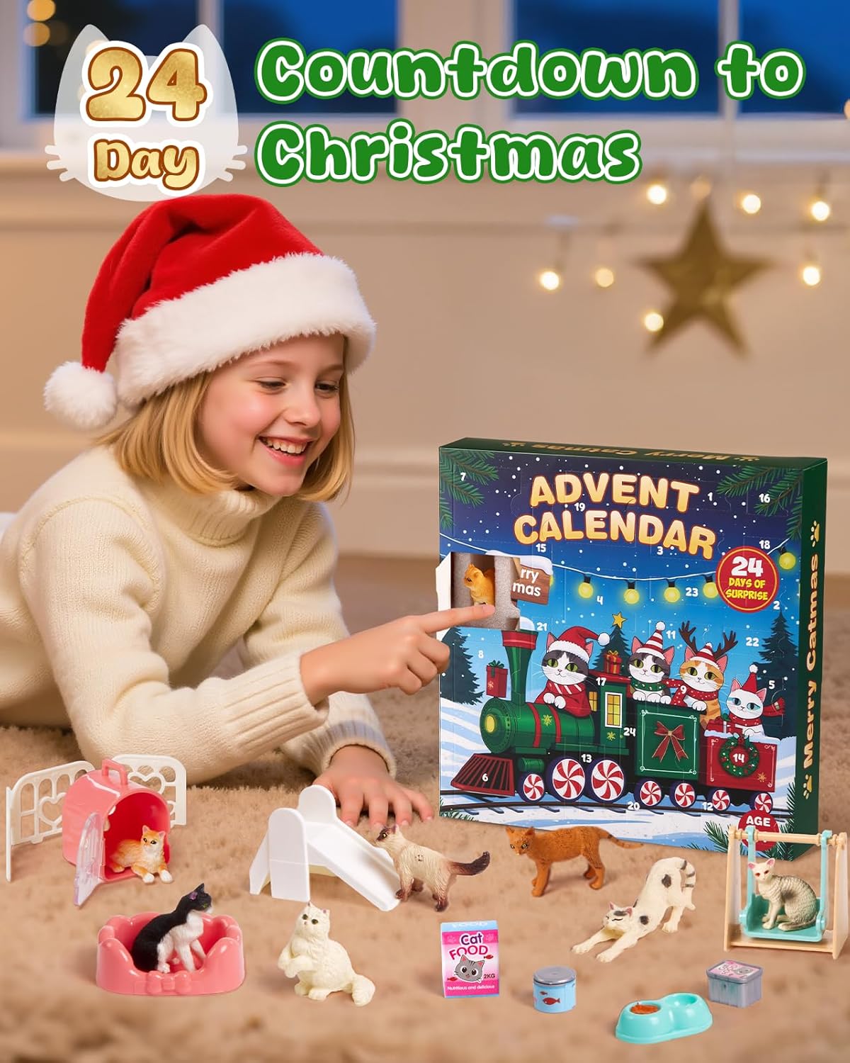 Cat & Horse Advent Calendar 2025 Bundle, 24 PCS Christmas Countdown Set with Figurines & Playground Accessories, Educational Holiday Gift for Kids Toddlers, Cat Horse Lovers Boys Girls