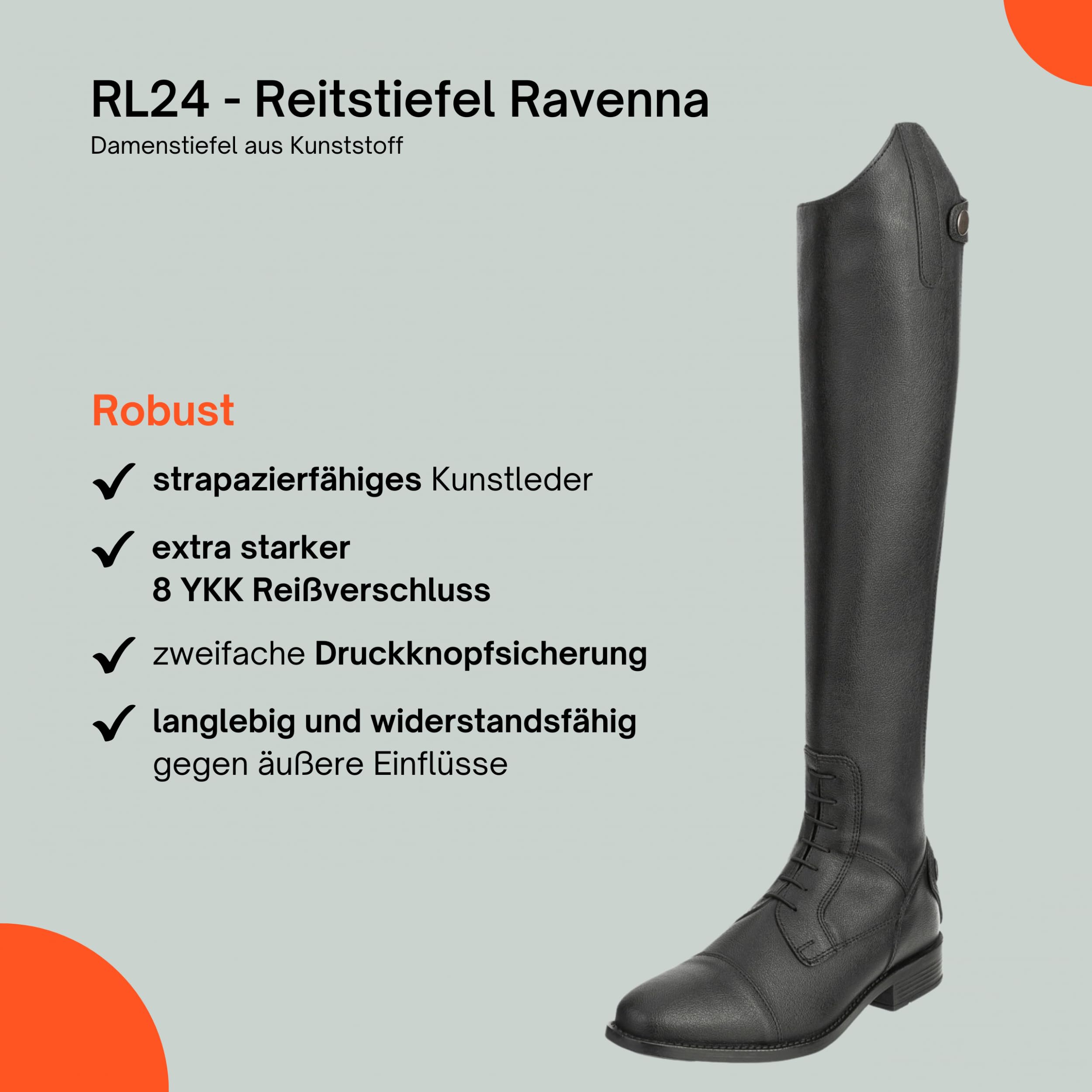 RL24 - Damen Reitstiefel Ravenna | Damen-Stiefel aus Kunstleder | Schnürstiefel mit Reißverschluss in schwarz | Reiterstiefel mit extra weichem Innenfutter | Größe 37-42