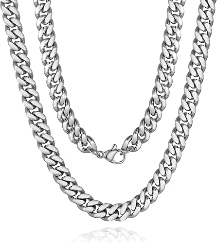 Monily Cuban Link Chains for Men Stainless Steel Boys Chain Chunky Necklace 6mm to 11mm 16 Inches to 36 Inches