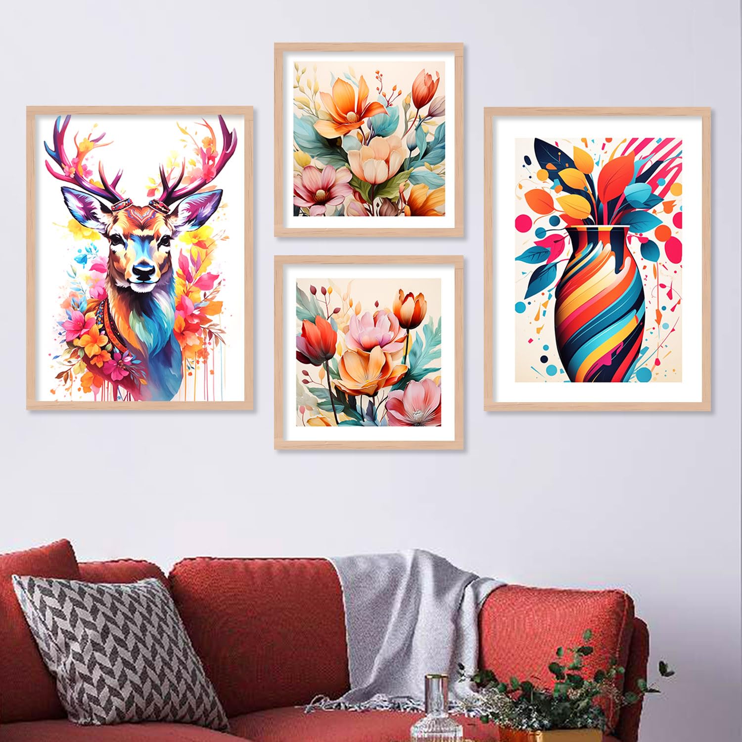 kotart Wood Premium Paintings With Frame For Home Decoration - Vibrant Deer Art Painting For Living Room Bedroom Office Wall Decoration - Pack Of 4 (B0CKH6Z745) Amazon Price History, Amazon Price Tracker