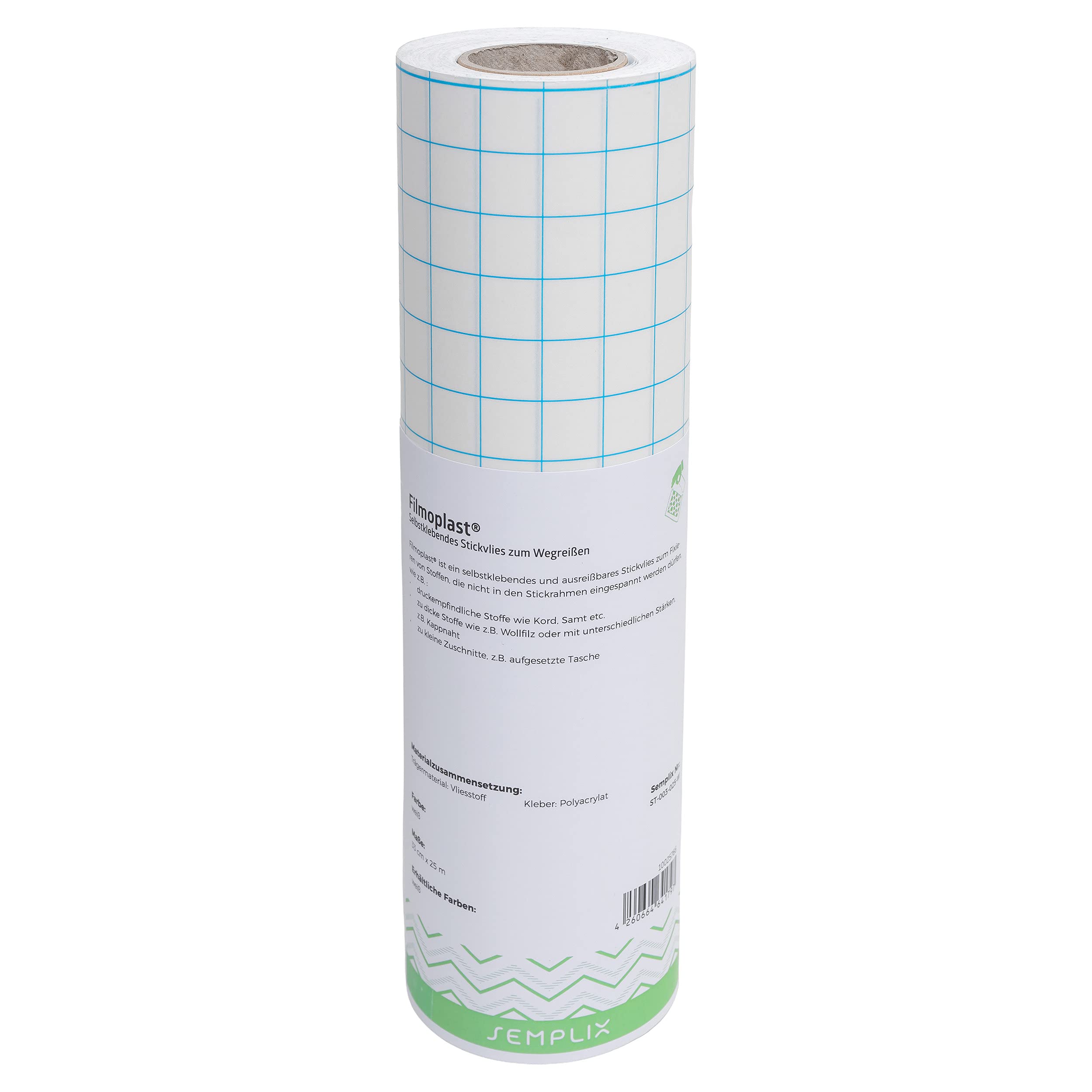 SEMPLIX Filmoplast® - selbstklebendes Stickvlies zum Wegreißen, optimal für unterschiedlich starke Materialien 33cm x 25m