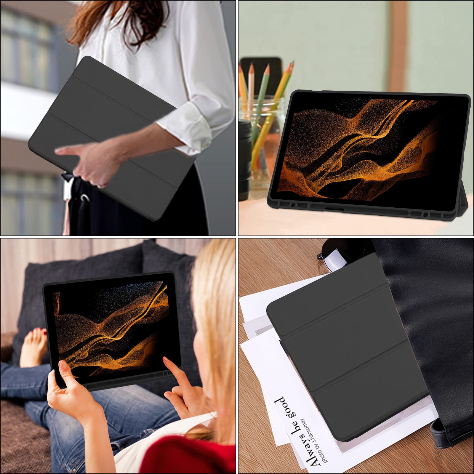 Custodia Compatibile con Samsung Galaxy Tab S7 Fe/S8+ Plus,Con S Pen Holder Cover per 12.4" Galaxy Tab S8+ 2022/S7 FE 2021/Tab S7 Plus 2020, con Portapenne Più Angoli di Visuale (Nero)