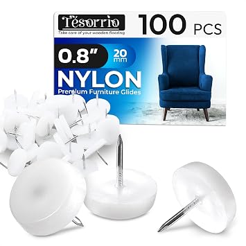 100 Pcs Nail in Furniture Glides, 0.8 x 0.7 Inch Plastic Sliders | Smooth Gliding Chair Slides for Wood Floors and Thin Furniture Legs - Durable, Easy to Install, Prevent Wood Floor Scratches