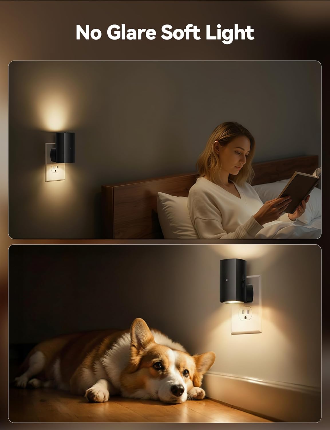 Brightown 2 Pack Night Lights Plug Into Wall, Modern Night Light with Rotating Plug, Dusk to Dawn Sensor, 0-100LM Stepless Dimming Nightlights, Home Decor for Hallway Bedroom Bathroom, Soft White - Image 5